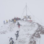 Highlands Bowl - Aspen, Colorado Hikers near the top of Highlands Bowl on a stormy day for their helping of deep powder.