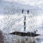 World Cup Skiing Aspen, Colorado Workers set up the scaffolding for Women's World Cup Ski Racing on Aspen Mountain.